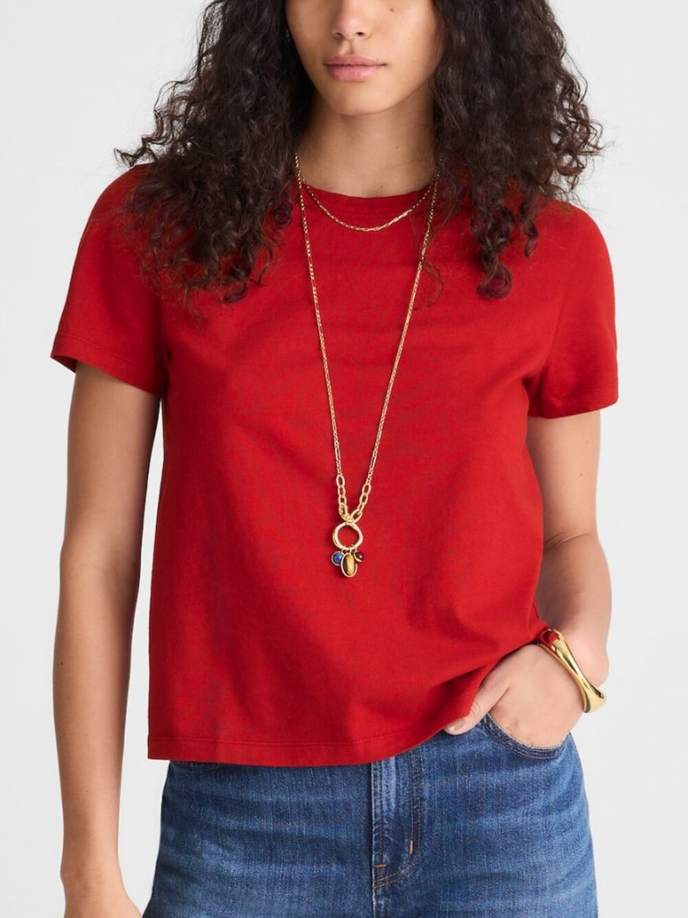 Madewell Perfect Crewneck Short Sleeve Tee Cotton Jersey Red Size S